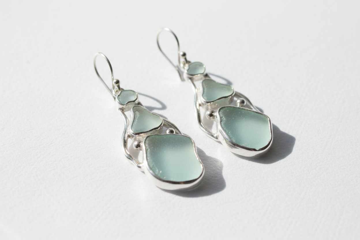 seaglass and silver earrings